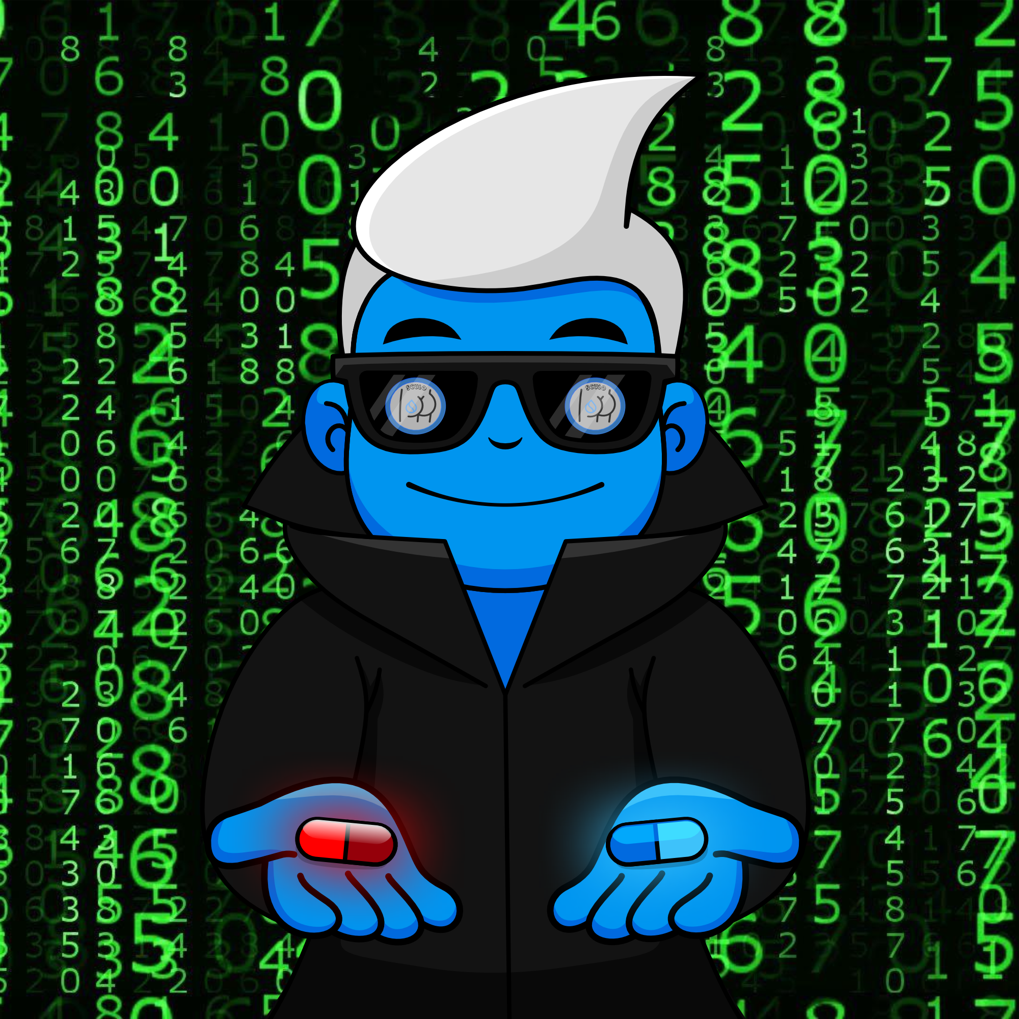 CULO Character - Blue crypto expert with sunglasses